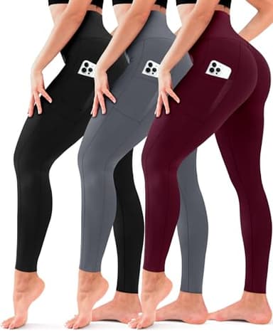 3 Pack Leggings for Women-No See-Through High Waisted Tummy Control Yoga Pants Workout Running Legging - Image 1