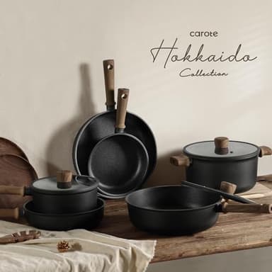 CAROTE Nonstick Kitchen Cookware Sets, Non stick Pots and Pans set, Induction Cookware Set 17pcs Black - Image 7