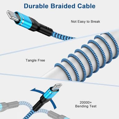 Fast Charger Cord USB C Charging Cable 6FT 3Pack 3.1A Braided Type C Android Charger Cable for Samsung Galaxy A16 A15 5G,A55,A54 5G,A25,A35,A14,S25,S24 Ultra,S23,S22,S21,S20,iPhone 16e 16 15 Pro - Image 3