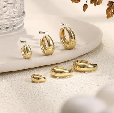 3Pairs 14K Gold Plated Hoop Earrings Set for Women Chunky Earring Silver Plated Hypoallergenic Small Huggie Hoops Lightweight Tiny Thick Trendy Hoop Earrings Stacks for Multiple Piercing(14k gold plated) - Image 6