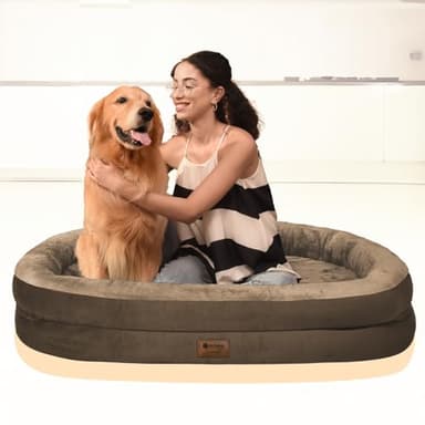 Orthopedic Waterproof Large Dog Bed: Memory Foam Washable Dog Bed with Bolsters - XL Removable Orthopedic Pet Cover for Medium Large Sized Pet - Non-Slip Bottom - Coffee - Image 7