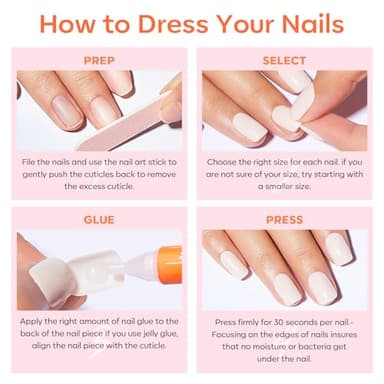 Modelones Pink French Tip Press On Nails, Spring Summer Short Square Fake Nails, Reusable Nail Kit with Nail Glue Adhesive Tabs Mini Nail File, Nails Press Ons 32Pcs 16 Sizes - Image 6