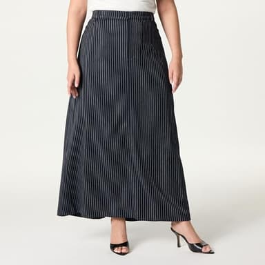 The Drop Women’s Denis Woven Long Column Skirt, Navy Pinstripe, L - Image 5