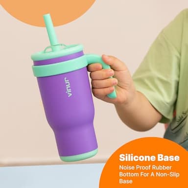 VINUR Insulated Tumbler with Handle 17 oz Stainless Steel Double Wall Vacuum Tumbler Travel Water Cup with Lid and Straw(Rose Pink) - Image 3