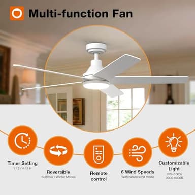 addlon 2 Pack Ceiling Fans with Lights, 52 inch White Ceiling Fan with Light and Remote Control, Reversible, 3CCT, Dimmable, Noiseless, Ceiling Fan for Bedroom, Farmhouse, Indoor/Outdoor Use - Image 2