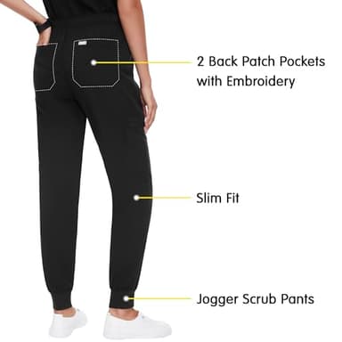 fitglam Women's Scrub Pants with 6 Pockets, Medical Slim Fit Cargo Joggers for Women, S-3XL Black - Image 3