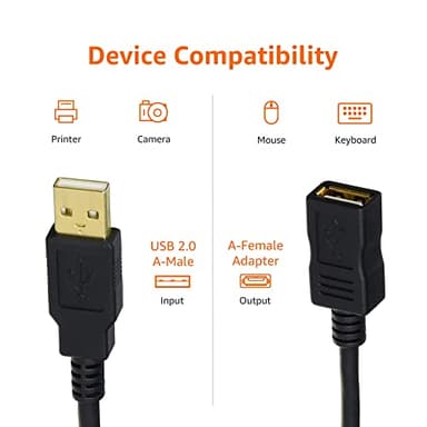 Amazon Basics 10-Pack USB-A 2.0 Extension Cable, Male to Female, 480Mbps Transfer Speed, 6.5 Foot, Black - Image 4