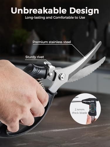 Poultry Shears, Heavy Duty Kitchen Shears With Anti-Slip Handle & Safety Lock, Poultry Scissors for Meat, Chicken, Bone,Turkey, Fish, Spring Loaded, Dishwasher Safe - Image 7