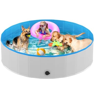 Niubya Foldable Round Dog Pool, Collapsible Hard Plastic Dog Swimming Pool, Portable Bath Tub for Pets Dogs and Cats, Pet Wading Pool for Indoor and Outdoor, 72 x 12 Inches - Image 1
