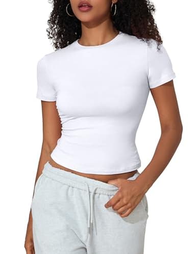 PrettyGuide Women's Casual Summer Basic Tops Crew Neck Short Sleeve Fitted T Shirt Trendy Baby Tee White M - Image 1