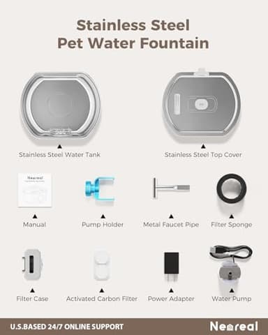 Cat Water Fountain Stainless Steel - Pet Drinking Fountain for Cats Indoor - 3.2L/108oz Automatic Water Dispenser with Watering Level Window (4 Filter) - Image 8