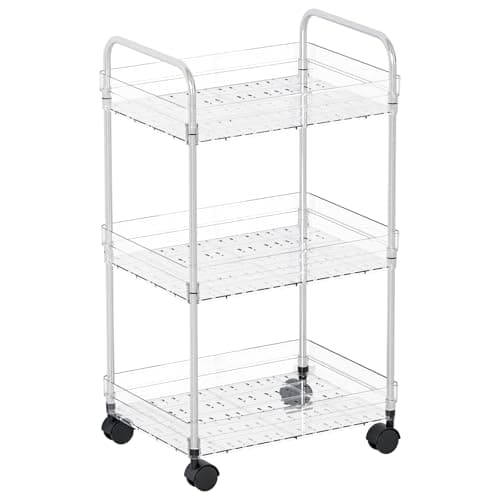 Yieach 3 Tiered Rolling Utility Cart on Wheels with Handle,Modern Design Storage Cart for Bedside,Nursery,Snack,Nail,Book,Diaper Caddy,Lash Cart Organizer,Detergent Stand for Laundry Room,Bathroom - Image 1