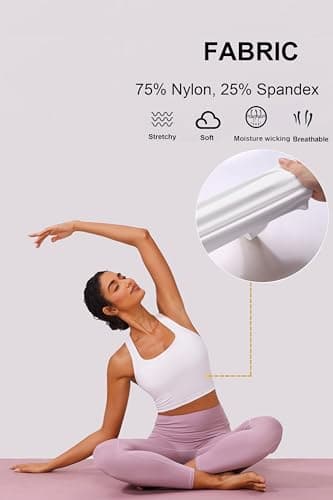 PINSPARK Racerback White Sports Bras for Women Wireless Padded Workout Tank Tops U Neck Longline Yoga Tops Built in Bra Light Support Medium,White - Image 3