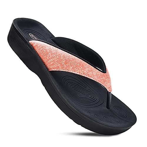 AEROTHOTIC Slip On Recovery Footwear Plantar Fasciitis Flip Flops for Women Yoga Mat Outdoor Walking Beach Ladies Arch Support Summer Thong Dressy Casual Sandals (Mellow Peach, Size 9) - Image 1