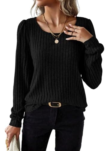 Samefar Womens Tunic Tops Long Sleeve Business Casual Tops for Women Stretchy Knit Shirts Cute Lightweight Fall Sweater Blouses Black Large - Image 1