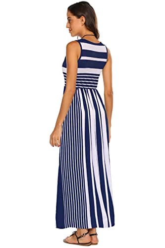 Hount Women's Summer Vacation Beach Dresses Casual Long Sun Dress Navy White XL - Image 5