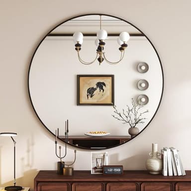 VETROVUE Black Round Mirror, 30 Inch Circle Bathroom Mirror with Metal Frame, Wall-Mounted for Entryway, Bathroom, Vanity, Living Room - Image 7