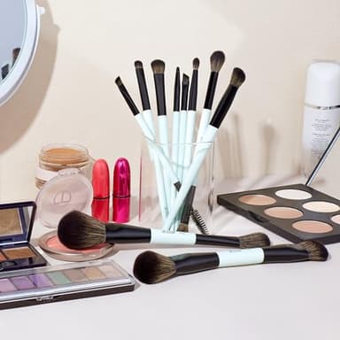 Jessup Makeup Brushes Set 10pcs, Double Sided Foundation Contour Blush Highlight Blending Eyebrow Brush Eyeshadow Eyeliner Concealer Brush, Bright Cyan Cruelty Free Cosmetic Tools T500 - Image 8