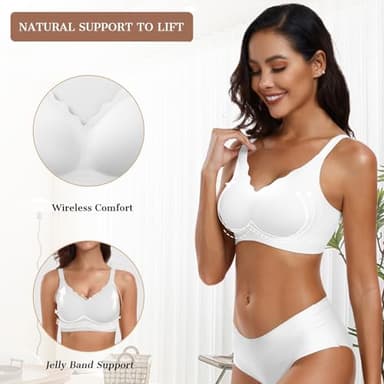 OEAK Womens Wireless Bras Push Up Support Full Coverage Bralettes No Underwire Bra Comfortable Everyday Seamless Tshirt Bras White M - Image 2