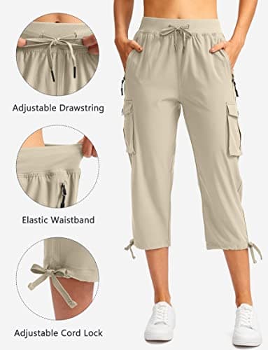 Soothfeel Women's Cargo Capris Pants with 6 Pockets Lightweight Quick Dry Travel Hiking Summer Pants for Women Casual (Khaki, S) - Image 3