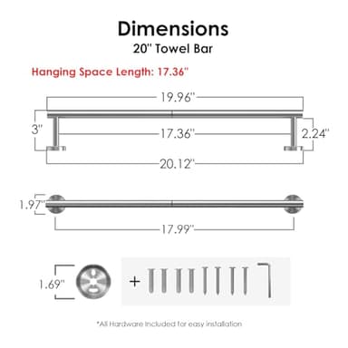 FORIOUS Towel Bar Wall Mounted, Stainless Steel Towel Racks for Bathroom, Includes Wall Mounting Hardware (Brushed Nickel, 20 Inch) - Image 2