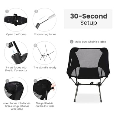 CAMEL CROWN Portable Camping Chair Lightweight Compact Folding Chair Mesh for Outdoor Camp Travel Beach Picnic Festival Hiking Backpacking Black - Image 4