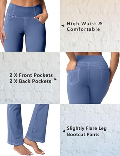 CHANLEED Women's Bootcut Yoga Pants, Flare Leggings with Pockets High Waist Causal Dress Pants Petite/Regular/Tall（Light Blue-S） - Image 4