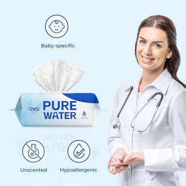 Hypoallergenic Baby Wipes, Pure Water Natural Wipes for Sensitive Skin, Unscented Baby Wipes for Face Hands & Bottom, 384 Count (6 Packs of 64) - Image 2