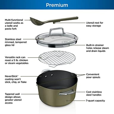 Ninja CW202GN Foodi NeverStick PossiblePot, Premium Set with 7-Quart Capacity Pot, Roasting Rack, Glass Lid & Integrated Spoon, Nonstick, Durable & Oven Safe to 500°F, Olive Green - Image 13