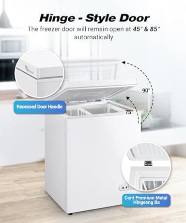 Chest Freezer 5.0 Cubic Feet, Deep Freezer with Removable Basket, 6 Level Adjustable Temperature from -18°F to 50°F, Manual Defrosting, Top Open Door, Suitable for Home, White - Image 5