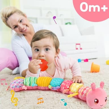 Baby Girls Toys 0-6 Month Music Animal Stuffed Caterpillar Toy for Infant 0-3 3-6 Months with Mirror Crinkle Rattle Tummy Time Sensory Toys for 3 4 5 6-12 Month Old Newborn Baby Shower Birthday Gifts - Image 6