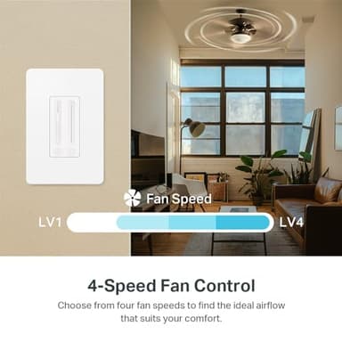 Kasa Smart Ceiling Fan Control & Dimmer Switch | Adjustable 4-Speed Fan & Brightness Control | Works w/Apple HomeKit, Alexa & Google Home | 2.4G Wi-Fi Only, Single Pole, Neutral Wire Required | KS240 - Image 4