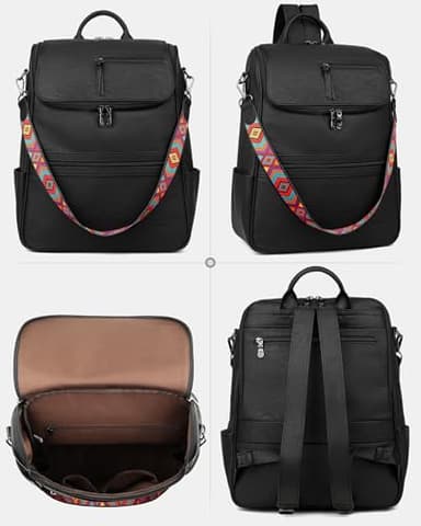 FADEON Laptop Backpack for Women Leather Travel Backpack with Laptop Compartment, Designer PU Shoulder Laptop Bag Black - Image 8