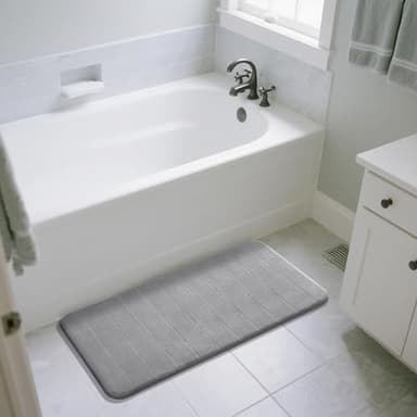 Yimobra Long Bath Mat 44"x24", Super Soft Quick Dry Memory Foam Bathroom Rug, Water Absorbent, Non Slip Backing Machine Washable for Tub Shower, Thick Comfort Support, Gray - Image 7
