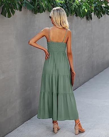 Dokuritu Women's Beach Crochet Lace Maxi Dress Wedding Guest Bridesmaid Cocktail Summer Spaghetti Strap Long Sage Green Dresses 2025(SproutGreen,L) - Image 7