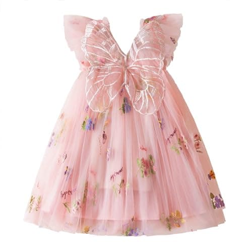 NNJXD Baby Girl Flower Embroidery Tulle Dress Butterfly Toddler Birthday Party Dresses 2109 Pink Size(110) 3-4 Years - Image 1