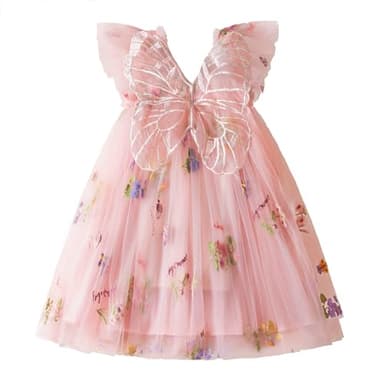 NNJXD Baby Girl Flower Embroidery Tulle Dress Butterfly Toddler Birthday Party Dresses 2109 Pink Size(110) 3-4 Years - Image 1
