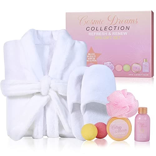 Spa Luxetique Robe and Slippers Spa Set Women, Christmas Gifts, 6pcs Flannel Soft Bath Robe, Bath and Body Works Bath Sets with Slippers, Body Lotion, Bath Bombs, Robe Sets for Women - Image 1