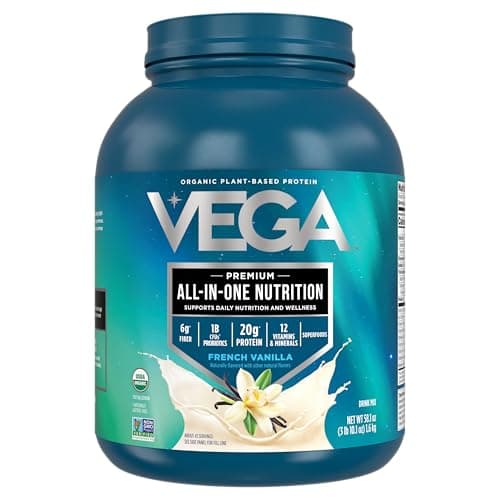 Vega All in One Nutrition Organic - 20g Plant-Based Pea Protein, French Vanilla, 43 Servings, Vitamins A & C, Probiotics, Greens, Vegan, Keto, Gluten Free, 3.63lbs (Packaging May Vary) - Image 1