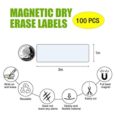 STTMGN Dry Erase Magnetic Name Tags,Magnets for Classroom(1x3,Pack of 100),Write On Labels,Waterproof/Reusable for Office&File Cabinet&Whiteboard&Fridge(White) - Image 3