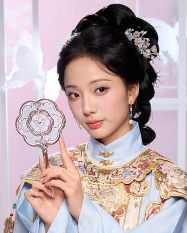 Flower Knows Butterfly Cloud Collar Hand Mirror,Vintage Chinese Round Fan Design,Fancy & Pretty Princess Handheld Mirror with Long Handle,Gift for Girls & Women(Floral Cyan) - Image 5