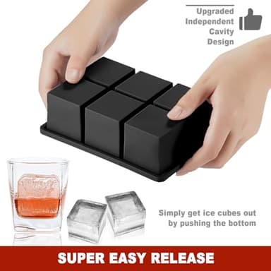Nax Caki Large Ice Cube Tray with Lid Pack of 2, Stackable 2 Inch Big Silicone Square Ice Cube Mold for Whiskey Cocktails Bourbon Soups Frozen Treats, BPA Free - Image 5