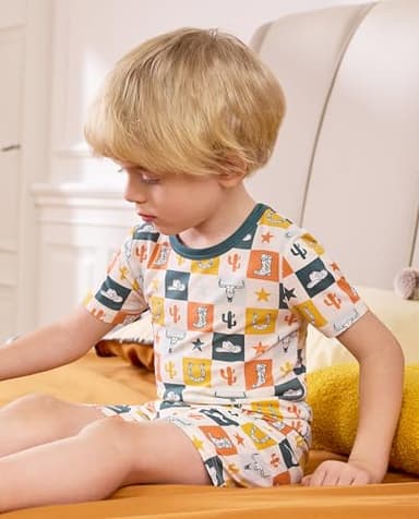 babee Reshinee Bamboo Viscose Toddler Pajamas Boys Girls Kids Baby Cool Short Summer Cowboy Pjs Set 4-5T Two Piece - Image 9