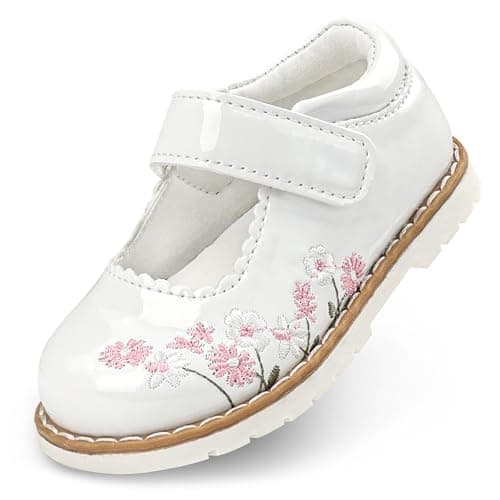 Wulubaba Girls Mary Jane Shoes Flower Infant Newborn Walking Dress Shoes for Wedding Party(Infant/Toddler),White Embroidery,8 - Image 1