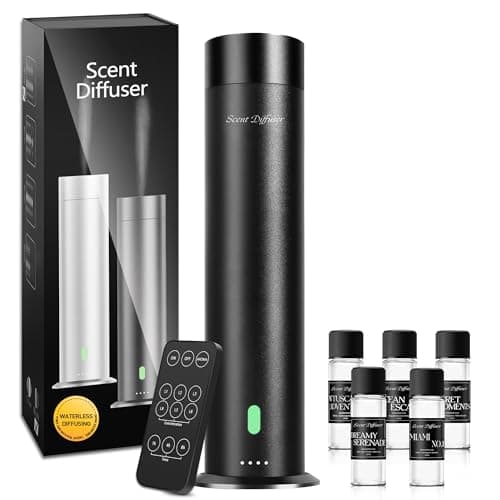 Waterless Scent Diffuser Starter Kit - 800 Sq Ft Coverage, Hotel Scent Diffuser, Essential Oil Diffuser Large Room, Included 5 Scent Oils, Remote Control, Black, 11.20In - Image 1