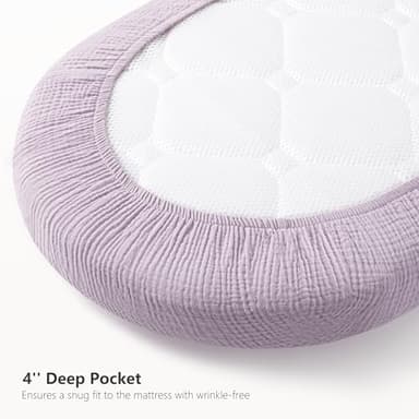 Bearmoss Bassinet Sheets - 2 Pack Muslin Cotton Bassinet Sheets Fits Oval and Rectangle Bassinet Mattress, Breathable and Skin-Friendly for Baby Boy and Girl (Light Pink&Purple) - Image 4