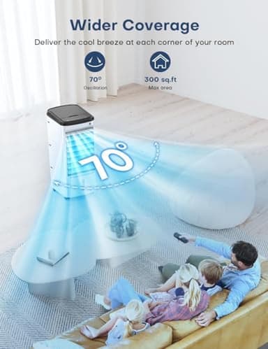 CENSTECH Evaporative Air Cooler, Swamp Cooler Air Conditioner w/ 12H Timer for Auto-off, 6 Upgraded Ice Packs, 3-Speed Windowless Air Conditioner, Smart Remote, Dual Tank Portable Air Cooler for Room - Image 7