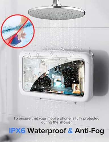 LC-dolida Shower Phone Holder Waterproof, 480° Rotatable Adjustable Bathroom Wall Phone Mount Stand, Anti-Fog High Sensitivity iPhone Case, Anti Fog Case Bathroom Accessories for 4-7'' Cellphones - Image 3