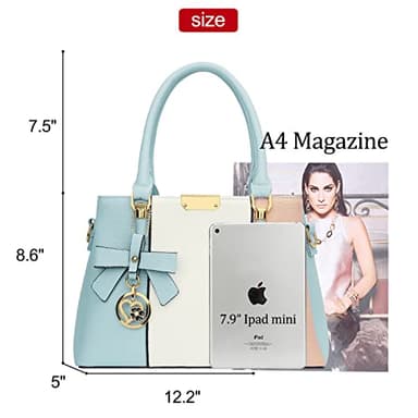 KKXIU 3 Zippered Compartments Purses and Handbags for Women Top Handle Satchel Shoulder Ladies Bags (A-Blue White Pink) - Image 7