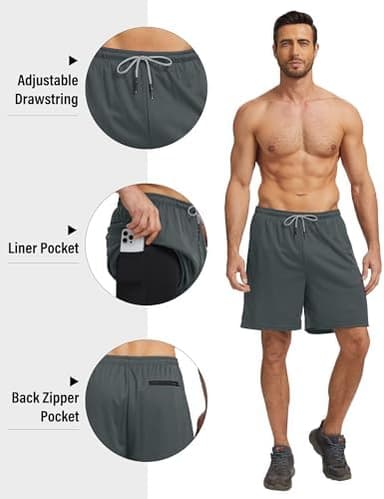 HOPLYNN 5 Pack Mens 2 in 1 Running Shorts with Liner, Quick Dry Workout Training Gym Athletic Sport Shorts with Pockets - Image 6